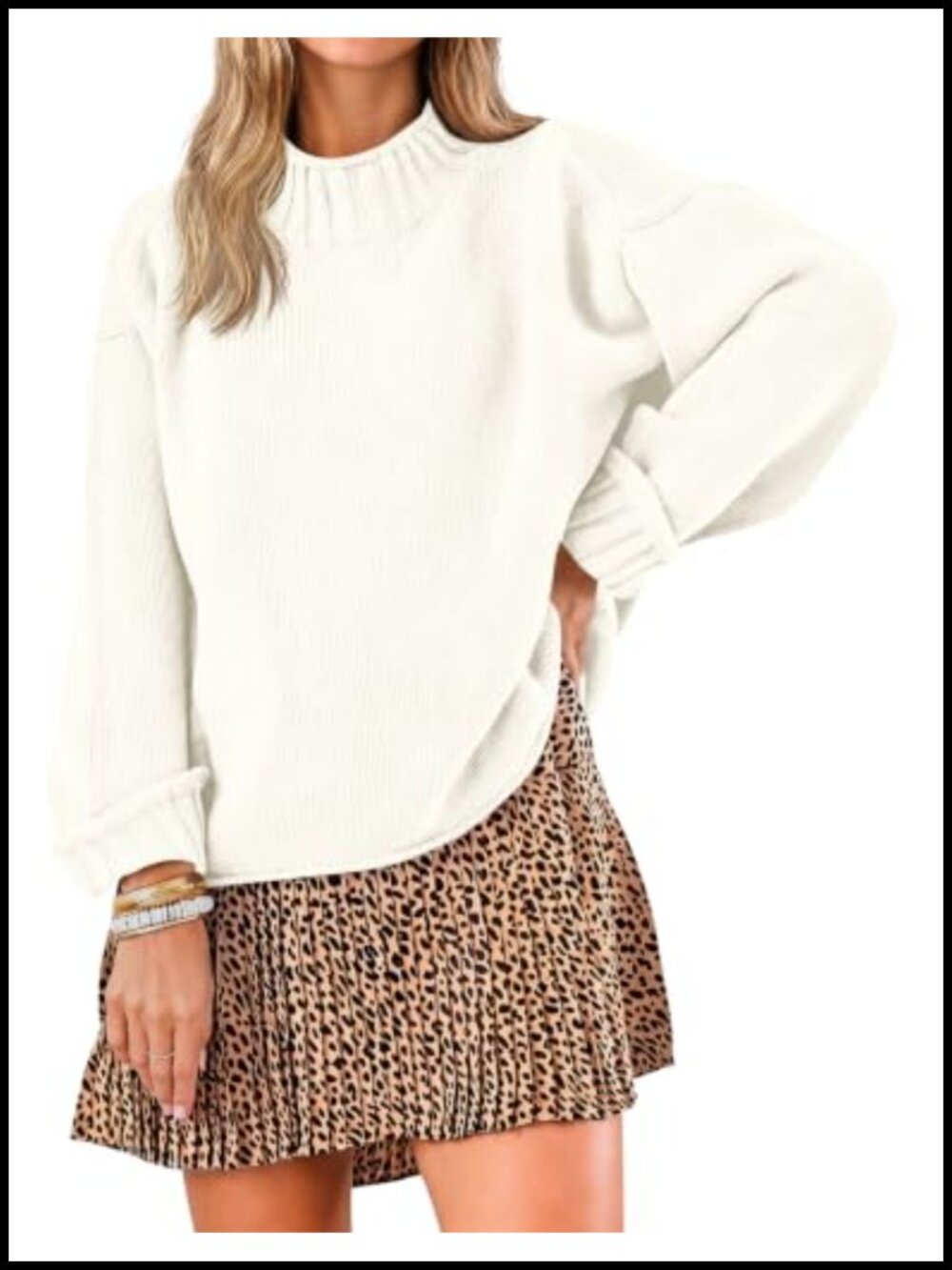 Women's Oversized Chunky Knit Mock Neck Long Sleeve Pullover Sweater